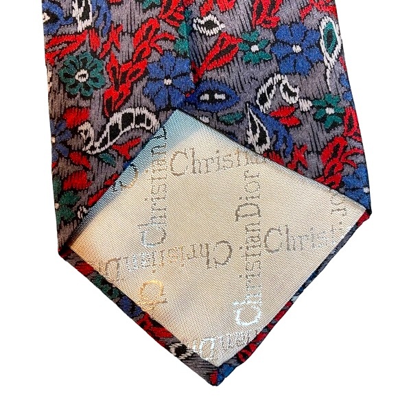 Christian Dior Floral Abstract 100% Silk Necktie Blue Green Red Floral - Picture 5 of 6